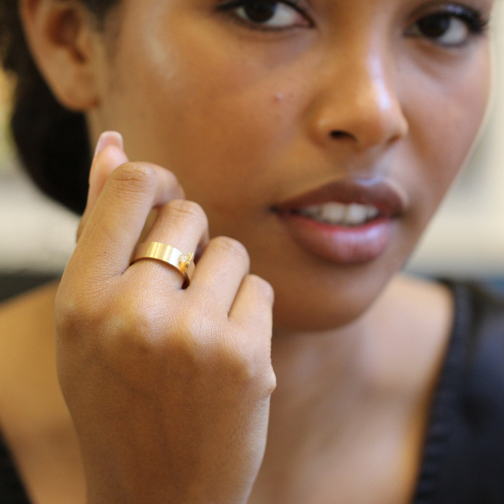 Photograph 3 of Cardillac's Contemporary 14k Yellow Gold Zinnia Diamond Alternative Engagement Ring. Available on DESIGNYARD.com and in our Jewellery Shop Dublin, Ireland. Free Worldwide Shipping with DHL.