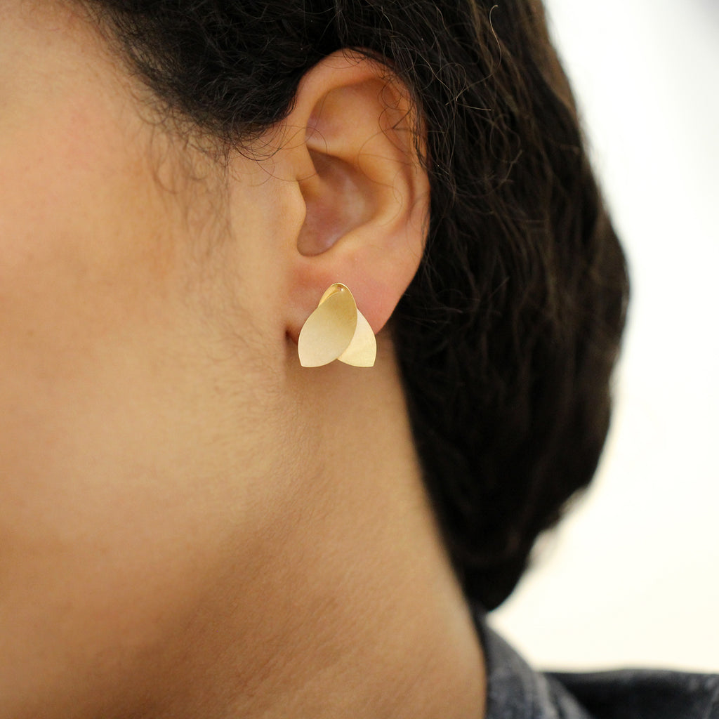 Photograph 2 of Cardillac's Contemporary 18k Yellow Gold Leaves Earrings. Available on DESIGNYARD.com and in our Jewellery Shop Dublin, Ireland. Free Worldwide Shipping with DHL.