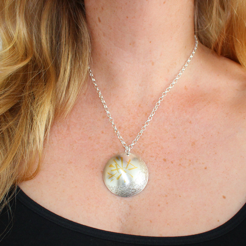 Photograph 2 of Cassie McCann's Irish Jewelry. Contemporary Sterling Silver Coolyemoon Large Pendant. Available on  DESIGNYARD.com #1 for Contemporary Jewellery Dublin, Ireland. Free Worldwide Shipping.