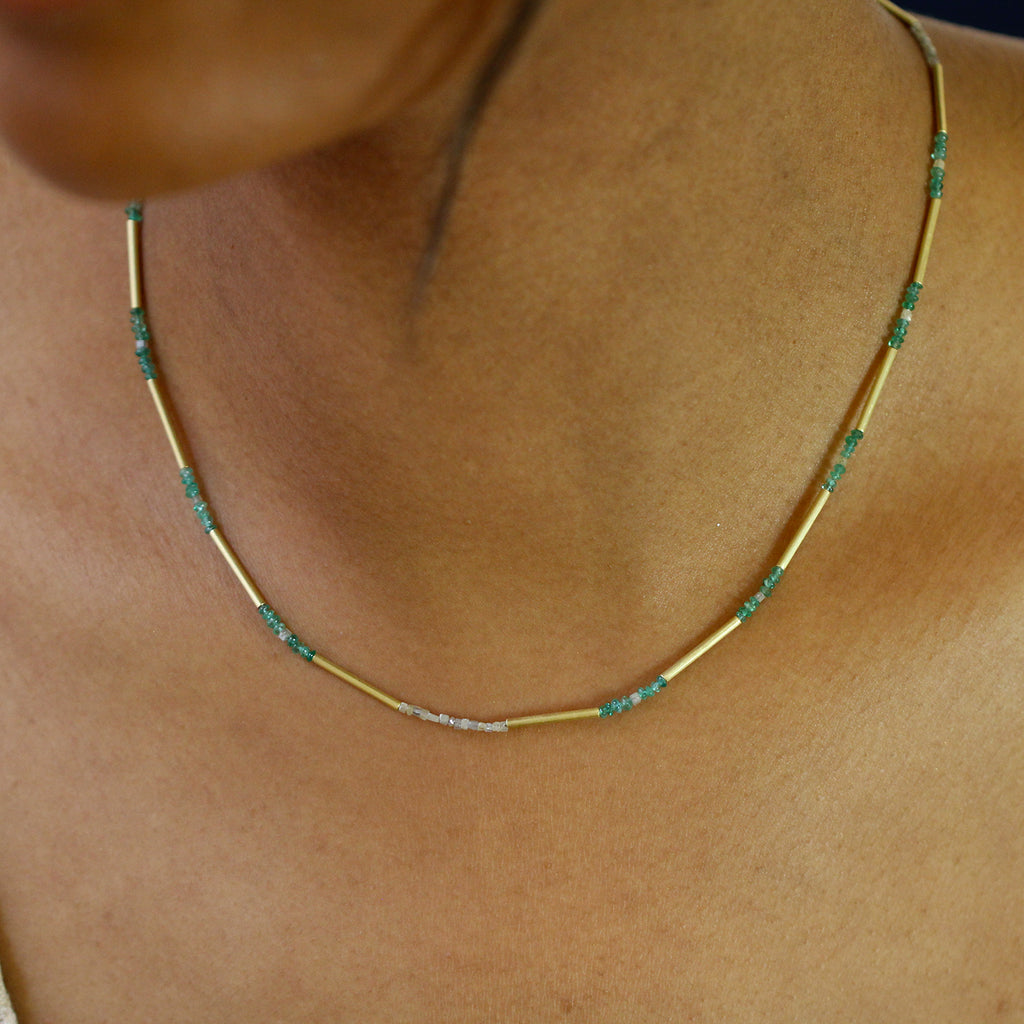 Catherine Mannheim - 18k Yellow Gold Emerald Diamond Necklace - DESIGNYARD, Dublin Ireland.