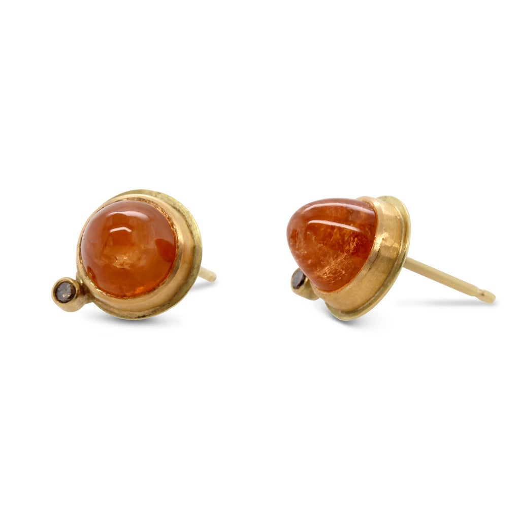 Catherine Mannheim - 18k Yellow Gold Mandarin Garnet Diamond Drop Earrings - DESIGNYARD, Dublin Ireland.