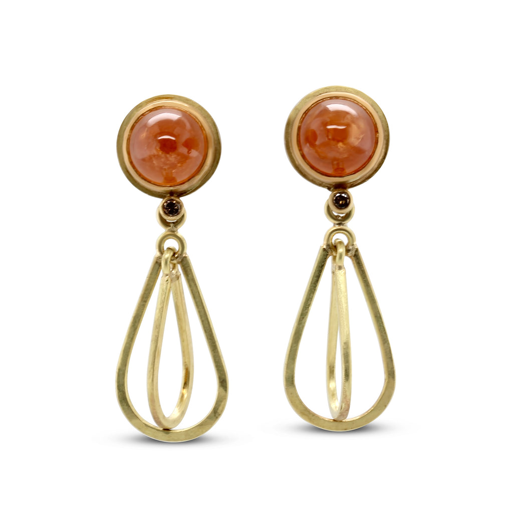 Catherine Mannheim - 18k Yellow Gold Mandarin Garnet Diamond Drop Earrings - DESIGNYARD, Dublin Ireland.