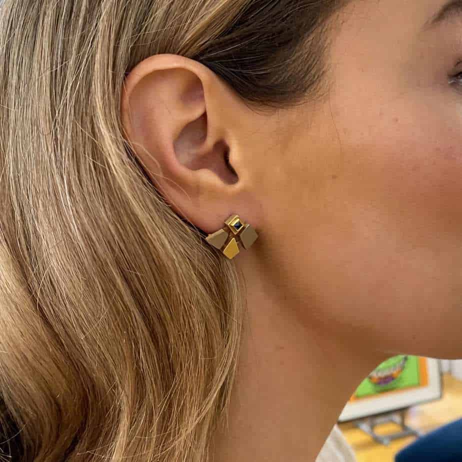 Catherine Mannheim - 18k Yellow and White Gold Sapphire Earrings - DESIGNYARD, Dublin Ireland.