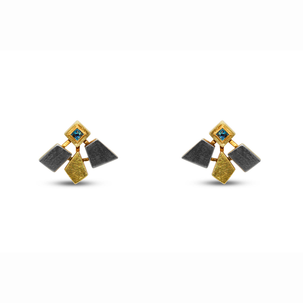 Catherine Mannheim - 18k Yellow and White Gold Sapphire Earrings - DESIGNYARD, Dublin Ireland.