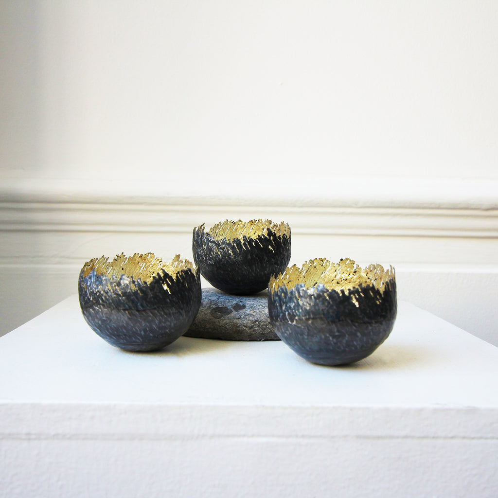 Claire Malet - 12k Gold Plated Steel Vessels On Plinth - DESIGNYARD, Dublin Ireland.