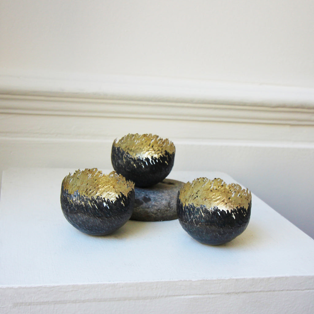 Claire Malet - 12k Gold Plated Steel Vessels On Plinth - DESIGNYARD, Dublin Ireland.