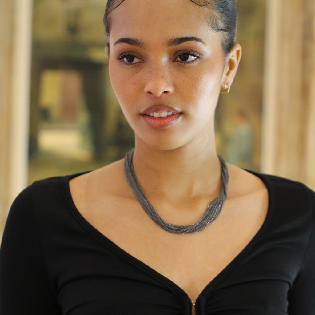 Photograph 2 of Claudia Milic's Contemporary Sterling Silver Shine Black Collier Necklace. Available on DESIGNYARD.com and in our Jewellery Store Dublin, Ireland. Free Worldwide Shipping with DHL.