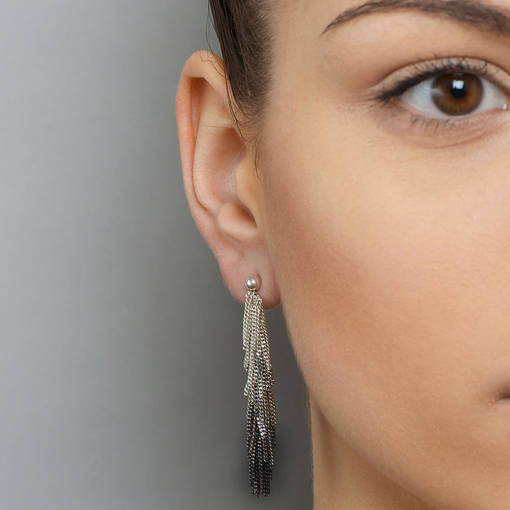 Photograph 3 of Claudia Milic's Contemporary Sterling Silver Colour Graduated Siara Earrings. Available on DESIGNYARD.com Dublin, Ireland. Free Worldwide Shipping with DHL.