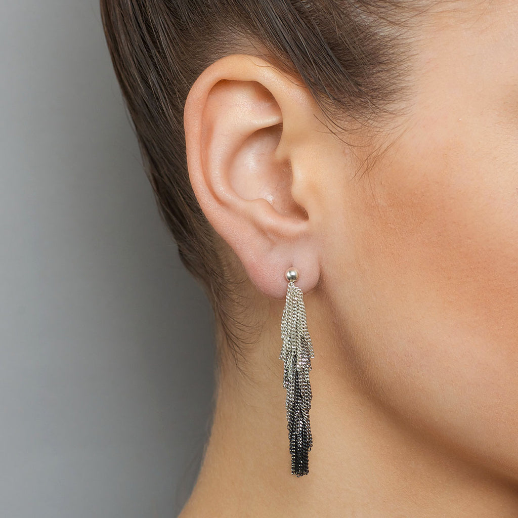 Photograph 2 of Claudia Milic's Contemporary Sterling Silver Colour Graduated Siara Earrings. Available on DESIGNYARD.com Dublin, Ireland. Free Worldwide Shipping with DHL.