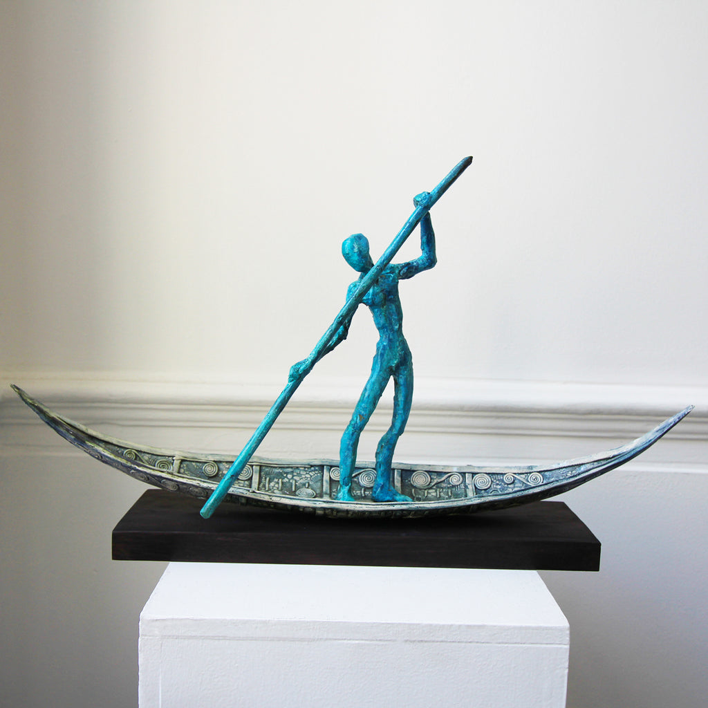 Clodagh Redden - Charon II Standing Blue Bronze Ceramic Boat Sculpture - DESIGNYARD, Dublin Ireland.