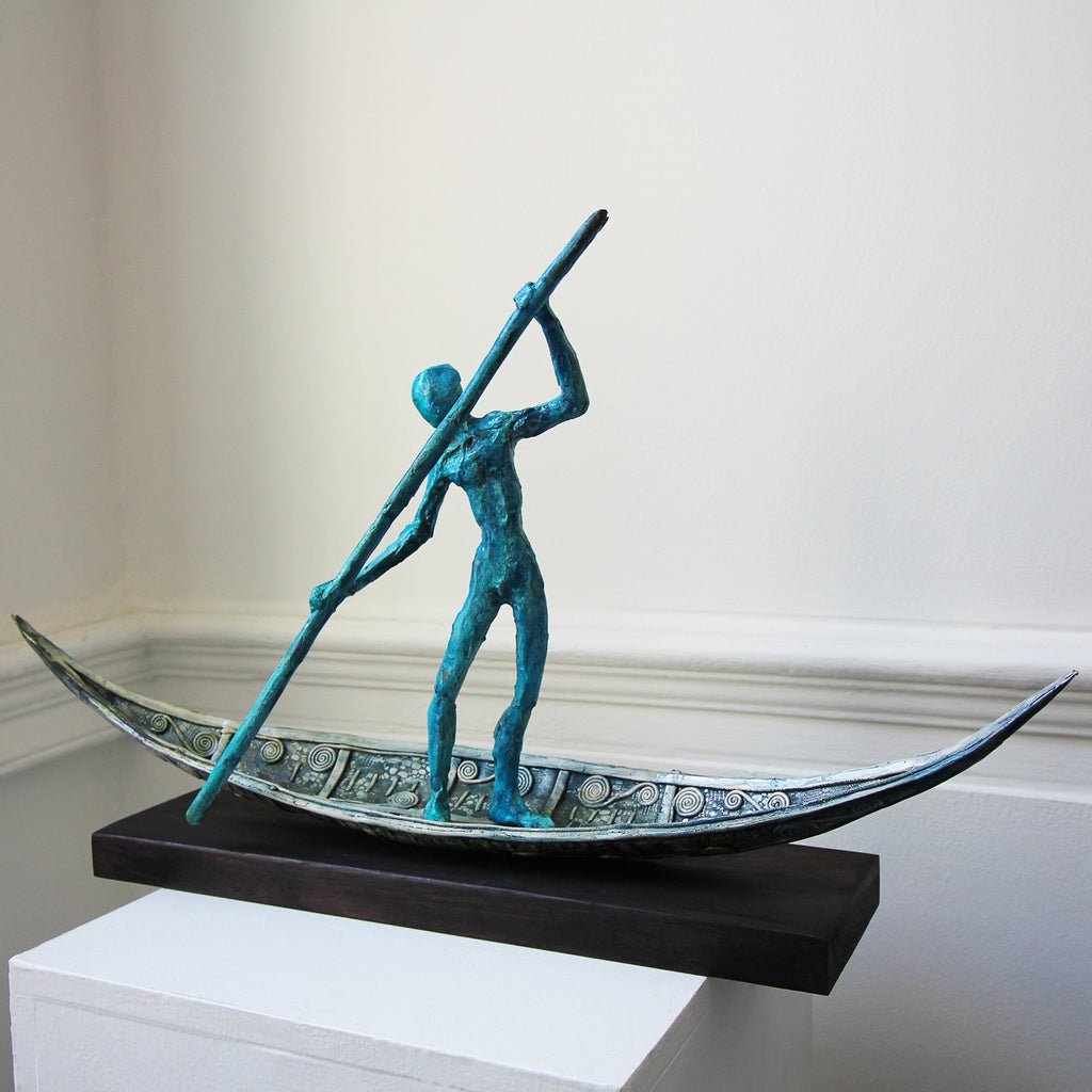 Clodagh Redden - Charon II Standing Blue Bronze Ceramic Boat Sculpture - DESIGNYARD, Dublin Ireland.
