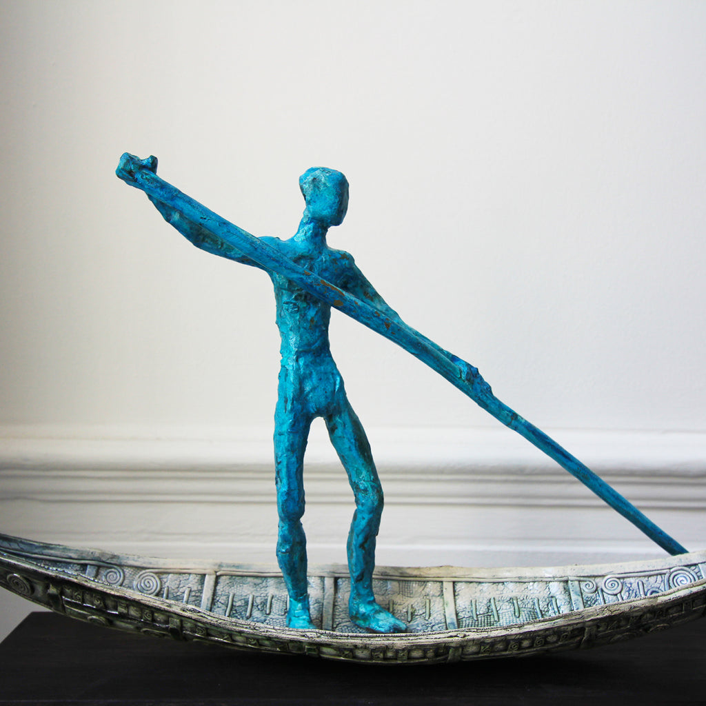 Clodagh Redden - Charon Standing Blue Bronze Ceramic Boat Sculpture - DESIGNYARD, Dublin Ireland.