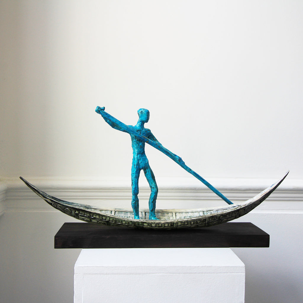Clodagh Redden - Charon Standing Blue Bronze Ceramic Boat Sculpture - DESIGNYARD, Dublin Ireland.