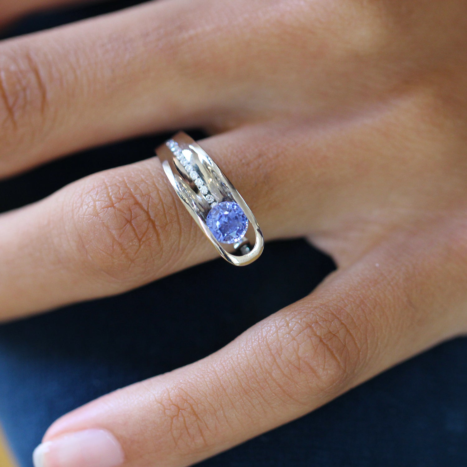 Da Capo's Blue Sapphire Diamond Embrace Engagement Ring by Da