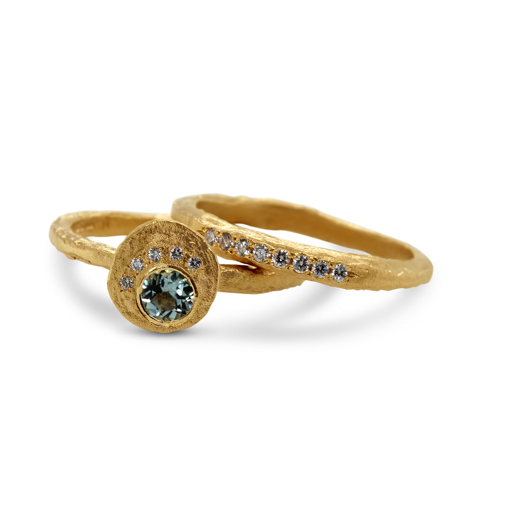Photograph 3 of Diana Porter's 18k Fair Trade Yellow Gold Seafoam Tourmaline Diamond Engagement Ring. Available on DESIGNYARD.com and in our Jewellery Shop Dublin, Ireland. 