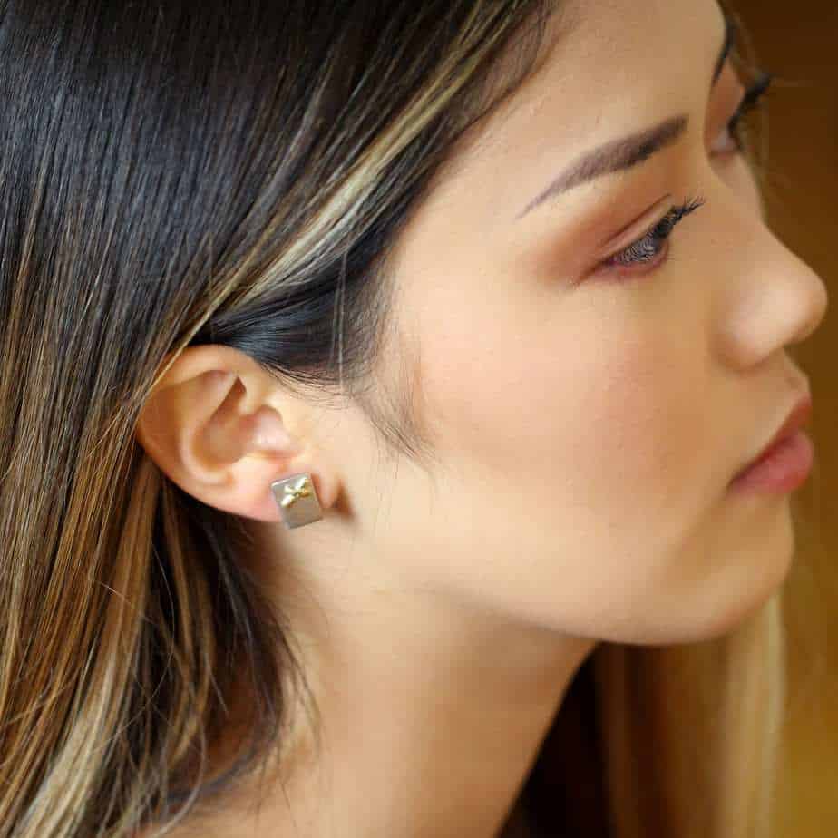 Diana Porter - Sterling Silver 18k Yellow Gold Kiss Stud Earrings - DESIGNYARD, Dublin Ireland.