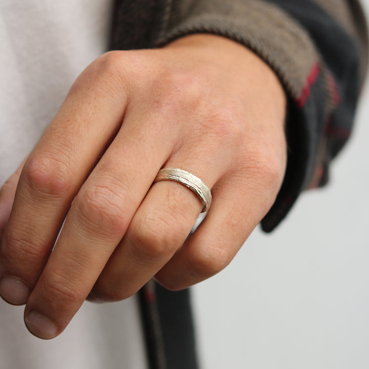 Diana Porter - 9k Fairtrade White Gold Textured Wedding Ring - DESIGNYARD, Dublin Ireland.