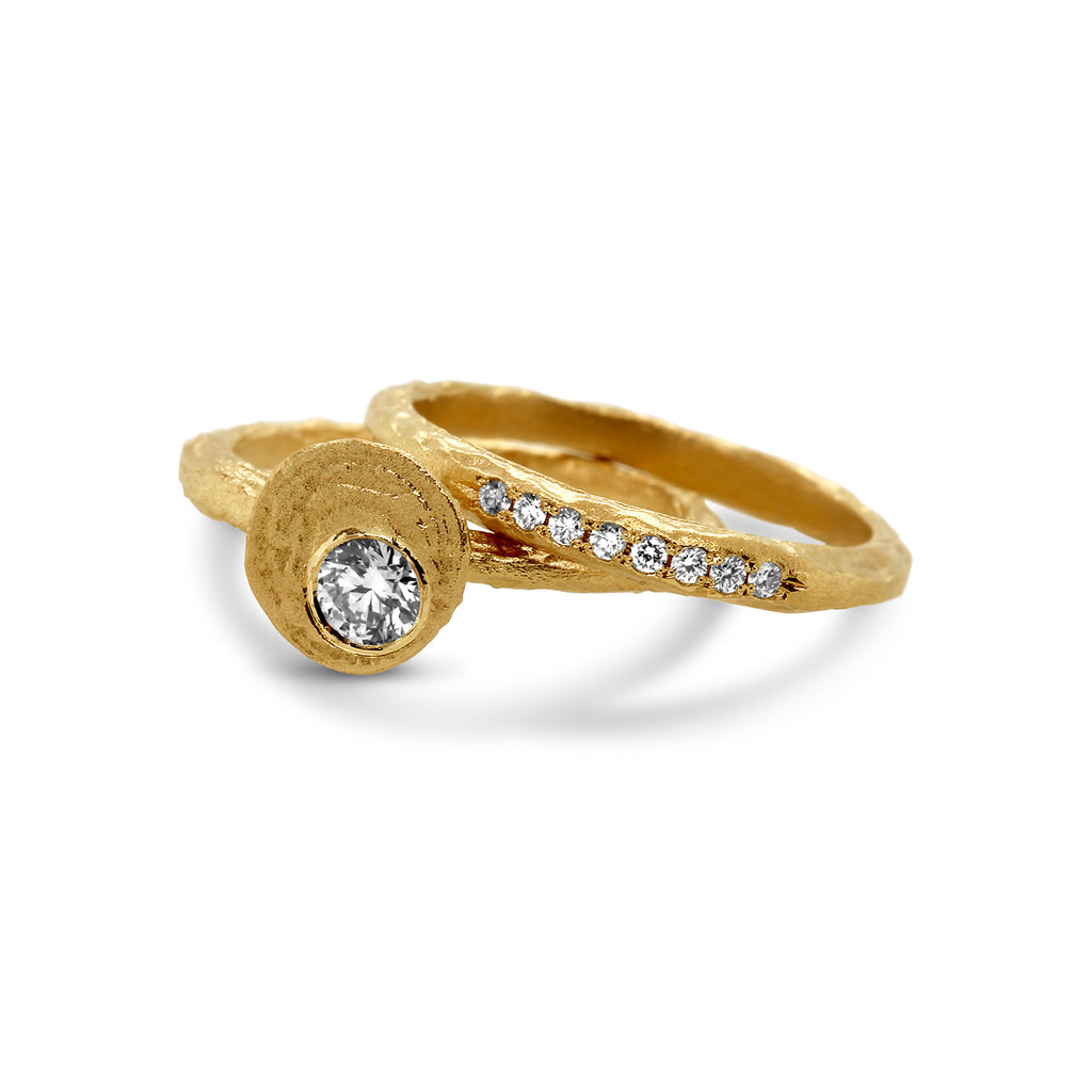 Diana Porter - 18k Yellow Fairtrade Gold Textured 8 Diamond Wedding Ring - DESIGNYARD, Dublin Ireland.