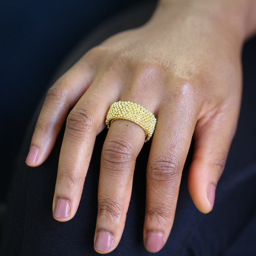 Photograph 3 of Erik Urbschat's Contemporary 18k Yellow Gold Hedgehog 8 Statement Ring. Available on DESIGNYARD.com and in our Jewellery Shop Dublin, Ireland.