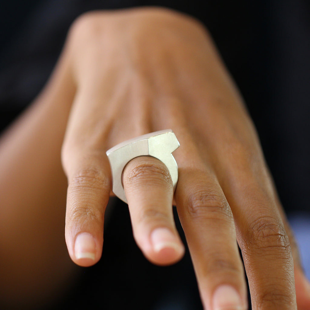 Photograph 2 of Erik Urbschat's Contemporary Sterling Silver Klotz 3 Statement Ring. Available on DESIGNYARD.com and in our Jewellery Shop Dublin, Ireland.