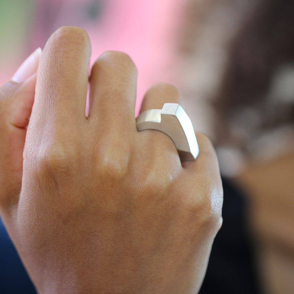 Photograph 3 of Erik Urbschat's Contemporary Sterling Silver Klotz 3 Statement Ring. Available on DESIGNYARD.com and in our Jewellery Shop Dublin, Ireland.