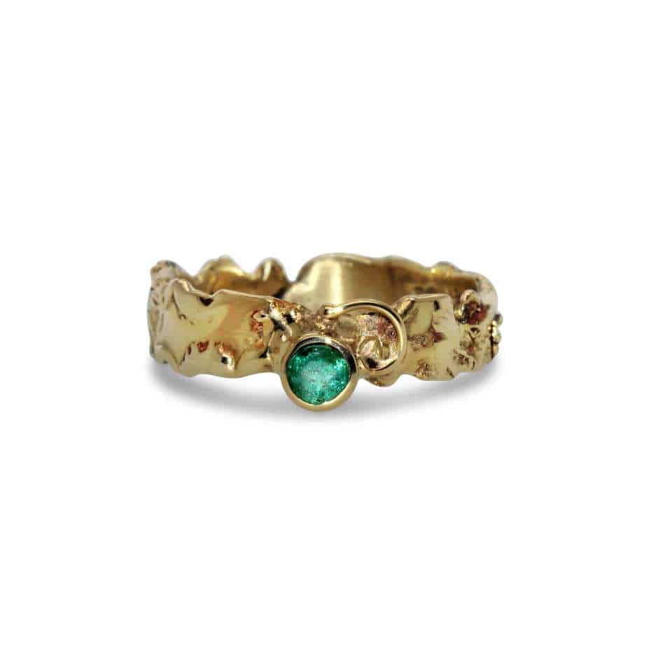 Photograph 1 of Friederike Grace's Contemporary 14k Yellow Gold Emerald Wilderness Engagement Ring. Available on DESIGNYARD.com and in our Jewelry Store Dublin, Ireland.