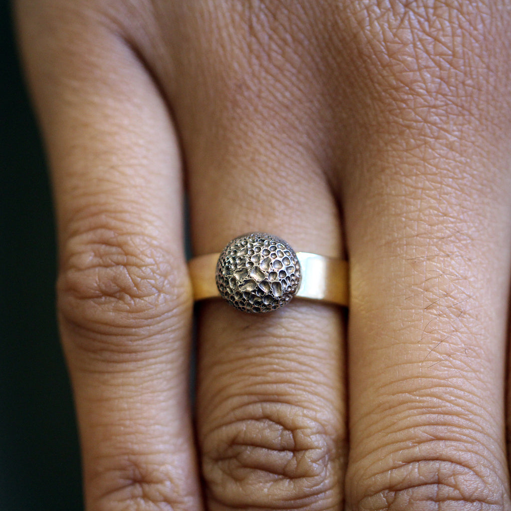 Photograph 3 of Friederike Grace's Contemporary 18k Yellow White Gold Moonscape Statement Ring. Available on DESIGNYARD.com and in our Jewellery Shop Dublin, Ireland.