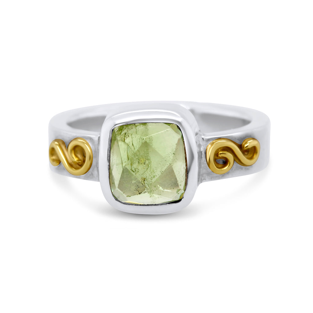 Friederike Grace - Sterling Silver 18k Yellow Gold Peridot Infinity Ring - DESIGNYARD, Dublin Ireland.