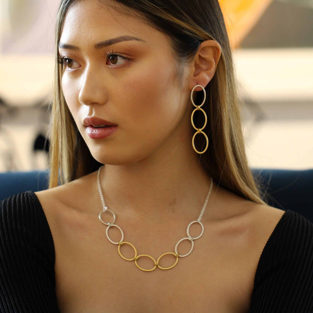 Heather O'Connor - Sterling Silver Ellipse Long Chain Earrings - DESIGNYARD, Dublin Ireland.
