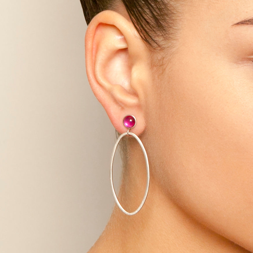 Photograph 2 of Heather O'Connor's Contemporary Sterling Silver Cascade Ruby Statement Earrings. Available on DESIGNYARD.com and in our Jewellery Shop Dublin, Ireland.