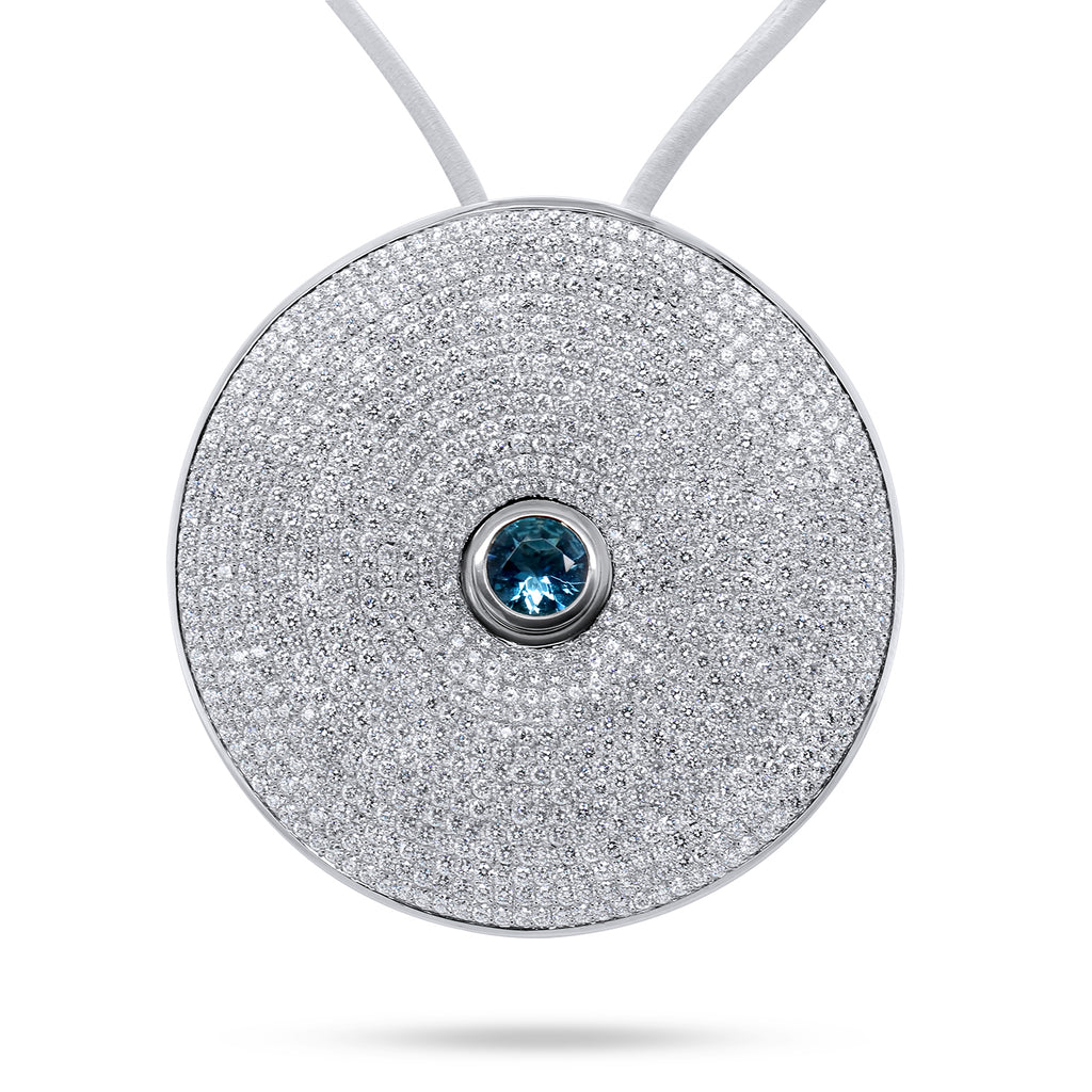 Henrich &amp; Denzel - Platinum Diamond Aquamarine Discus Necklace - DESIGNYARD, Dublin Ireland.