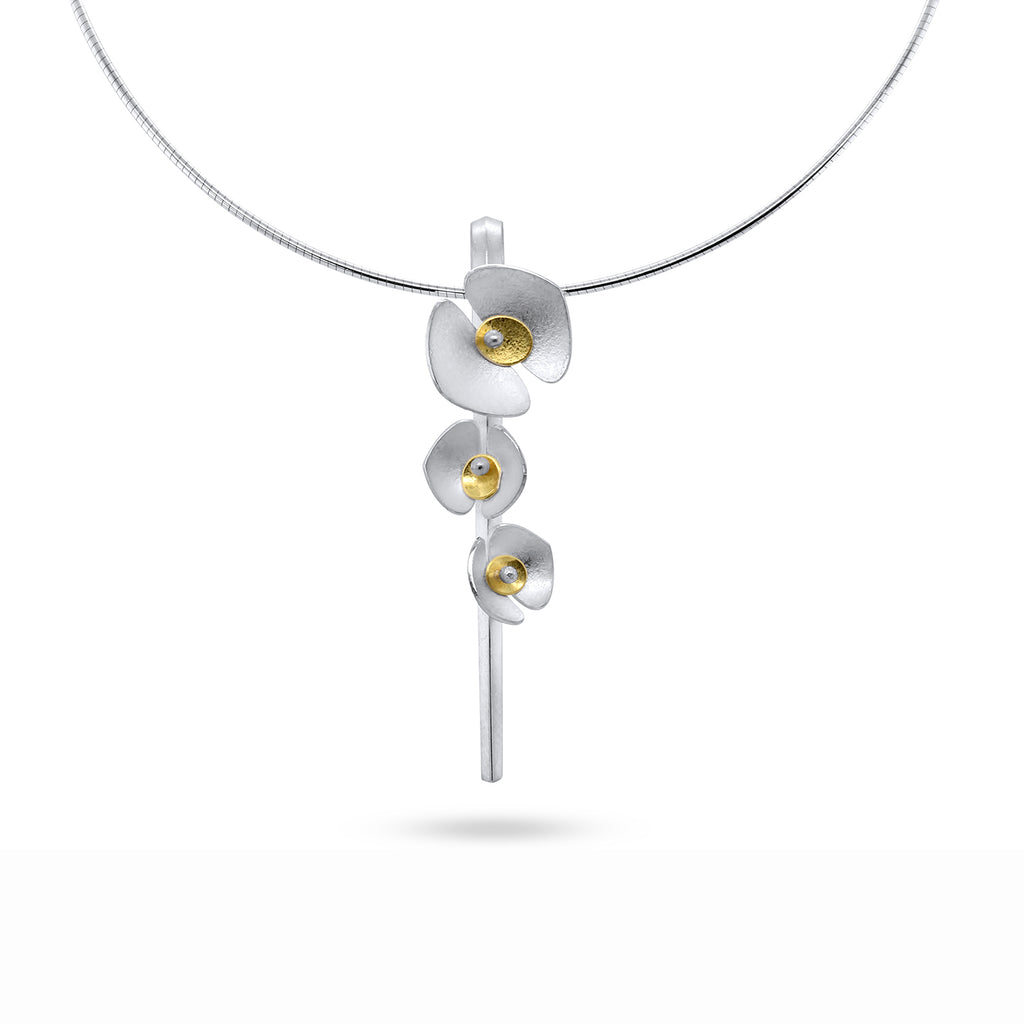 Inga Reed - 22k Yellow Gold Three Orchid Sterling Silver Necklace - DESIGNYARD, Dublin Ireland.