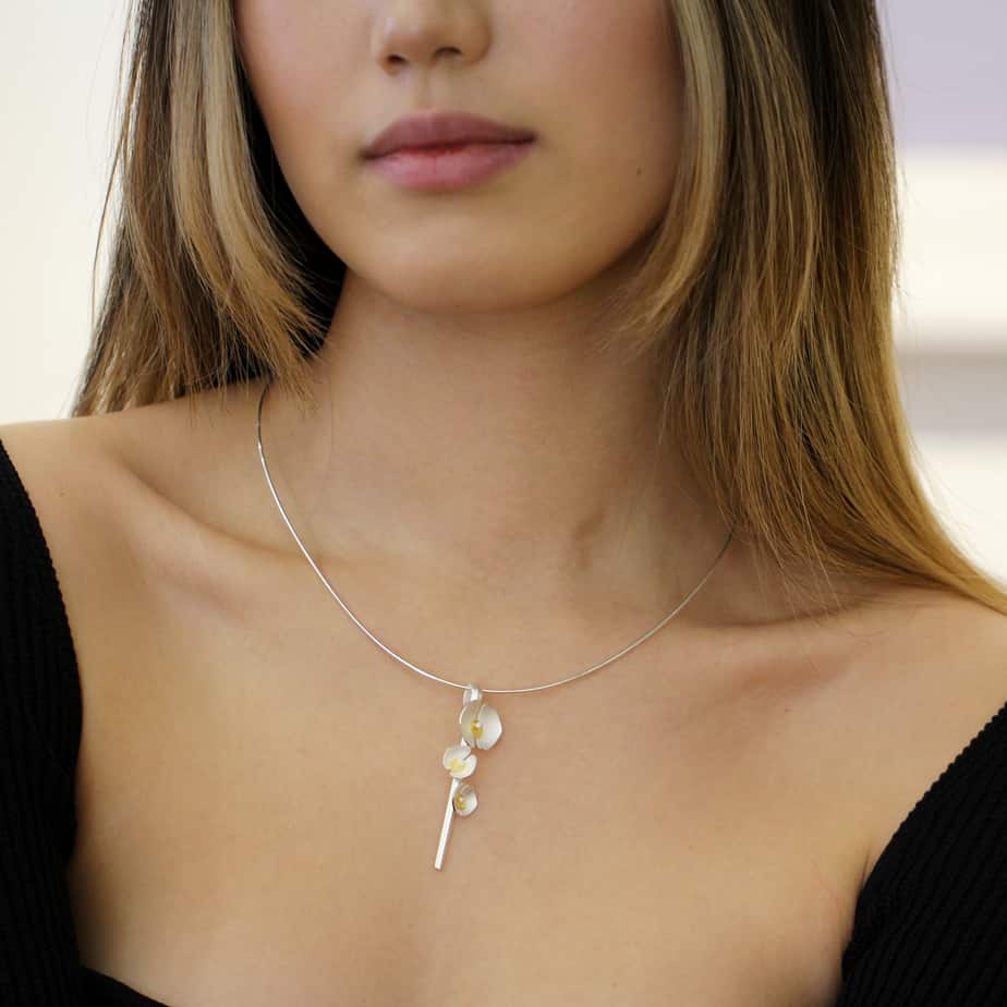Inga Reed - 22k Yellow Gold Three Orchid Sterling Silver Necklace - DESIGNYARD, Dublin Ireland.