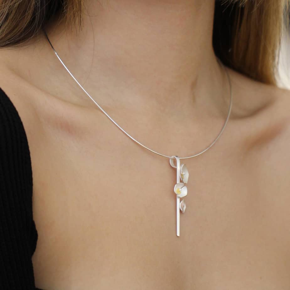 Inga Reed - 22k Yellow Gold Three Orchid Sterling Silver Necklace - DESIGNYARD, Dublin Ireland.