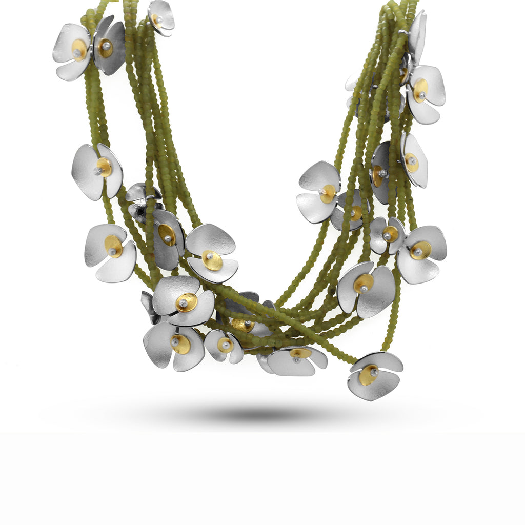 Photograph 1 of Inga Reed's Contemporary Silver 22k Yellow Gold Serpentine Orchid Statement Neckpiece. Available on DESIGNYARD.com and in our Jewelry Store Dublin, Ireland.