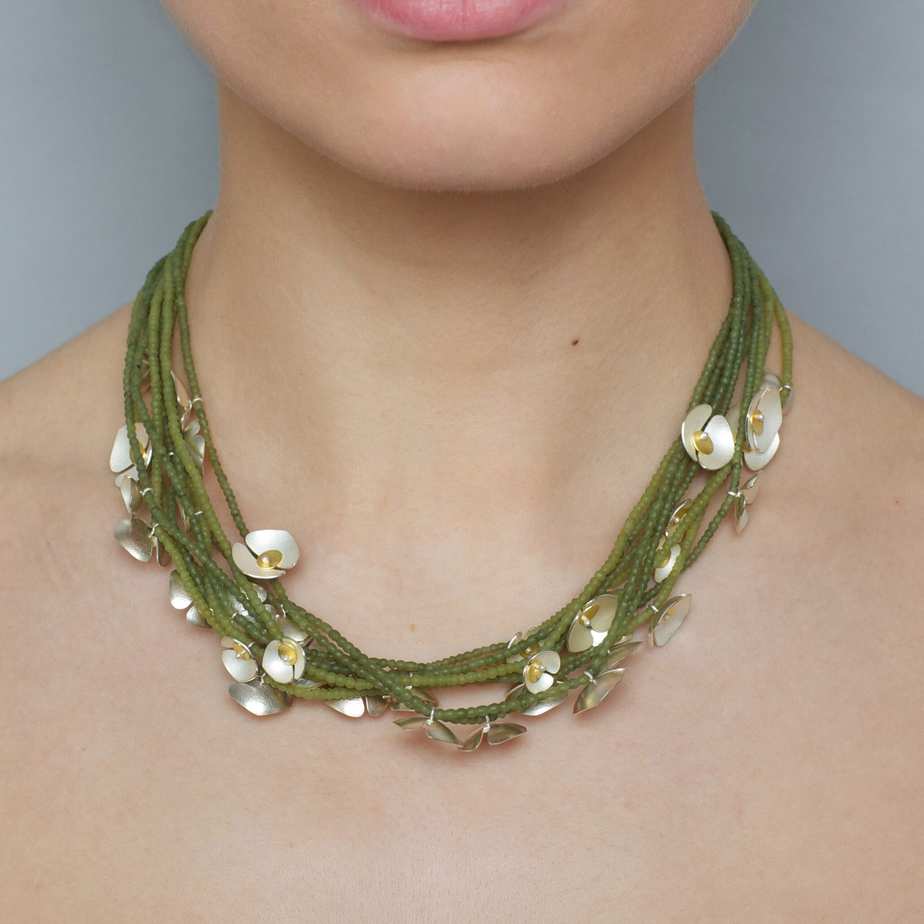Photograph 4 of Inga Reed's Contemporary Silver 22k Yellow Gold Serpentine Orchid Statement Neckpiece. Available on DESIGNYARD.com and in our Jewelry Store Dublin, Ireland.