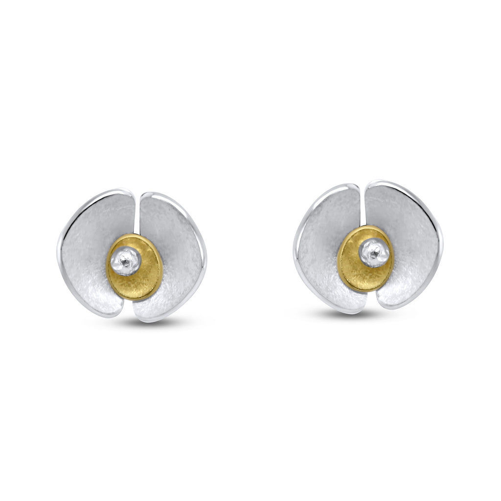 Inga Reed - Sterling Silver 22k Yellow Gold Orchid Stud Earrings - DESIGNYARD, Dublin Ireland.