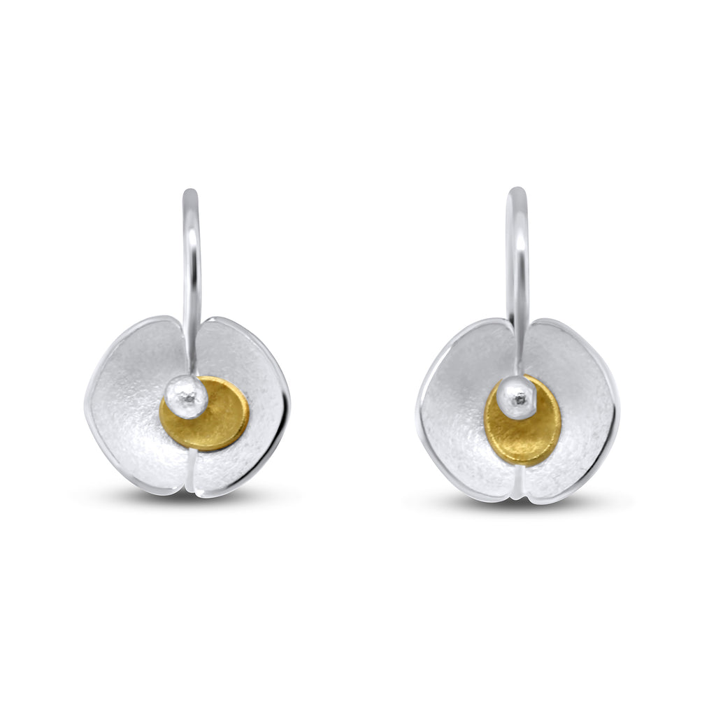 Inga Reed - Sterling Silver 22k Yellow Gold Orchid Hook Earrings - DESIGNYARD, Dublin Ireland.