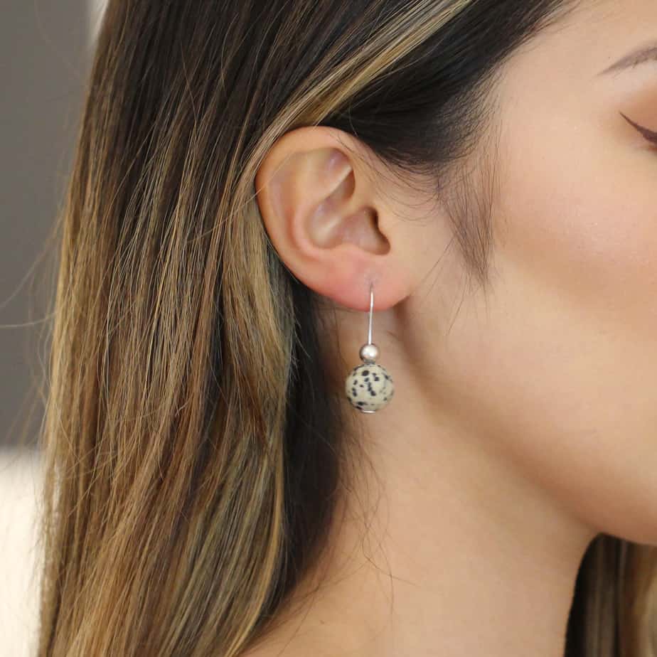 Inga Reed - Sterling Silver Dalmatian Jasper Drop Earrings - DESIGNYARD, Dublin Ireland.