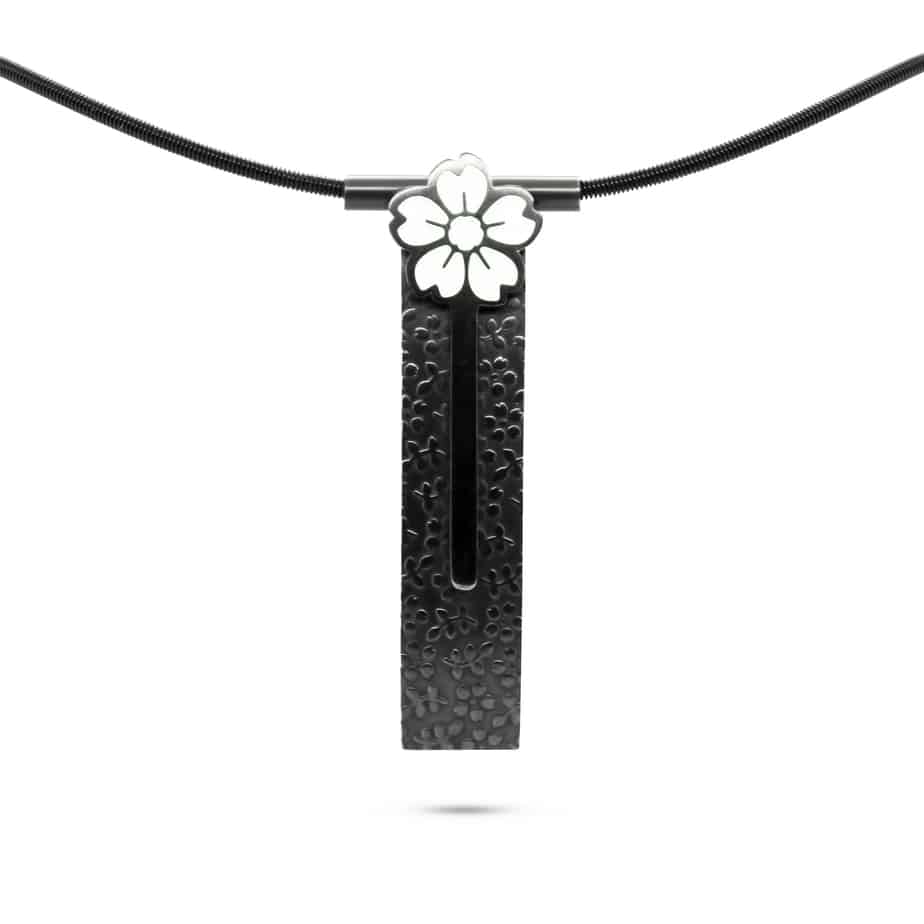 Jane Moore - Oxidised Sterling Silver White Flower Enamel Necklace - DESIGNYARD, Dublin Ireland.