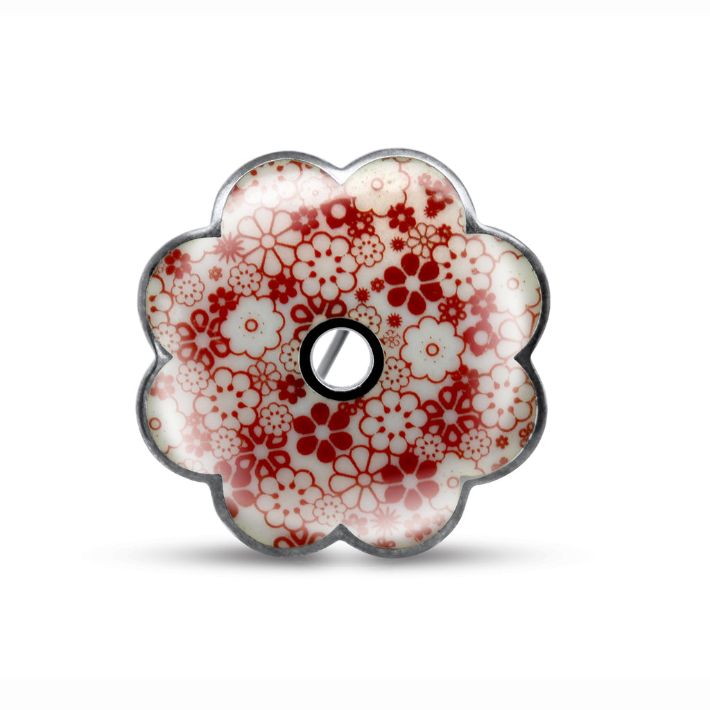 Jane Moore - Sterling Silver Oxidised Red Flower Enamel Brooch - DESIGNYARD, Dublin Ireland.