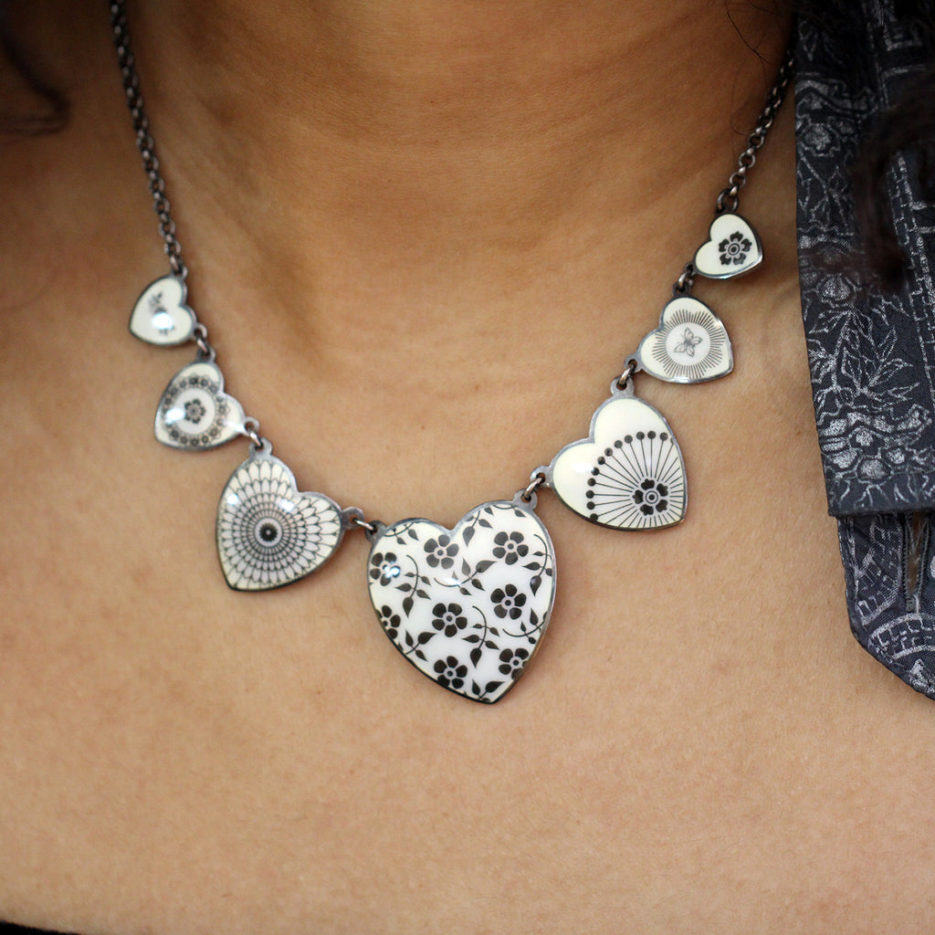 Jane Moore - Sterling Silver Oxidised Seven Heart Necklace - DESIGNYARD, Dublin Ireland.