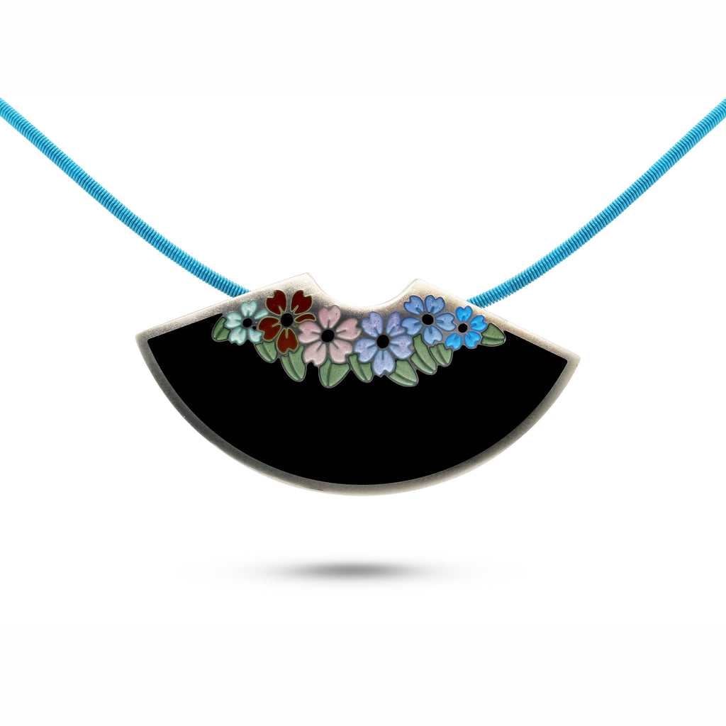 Photograph 1 of Jane Moore's Sterling Silver Enamel Fan Flowers Necklace. Available on DESIGNYARD.com and in our Jewellery Store Dublin, Ireland.