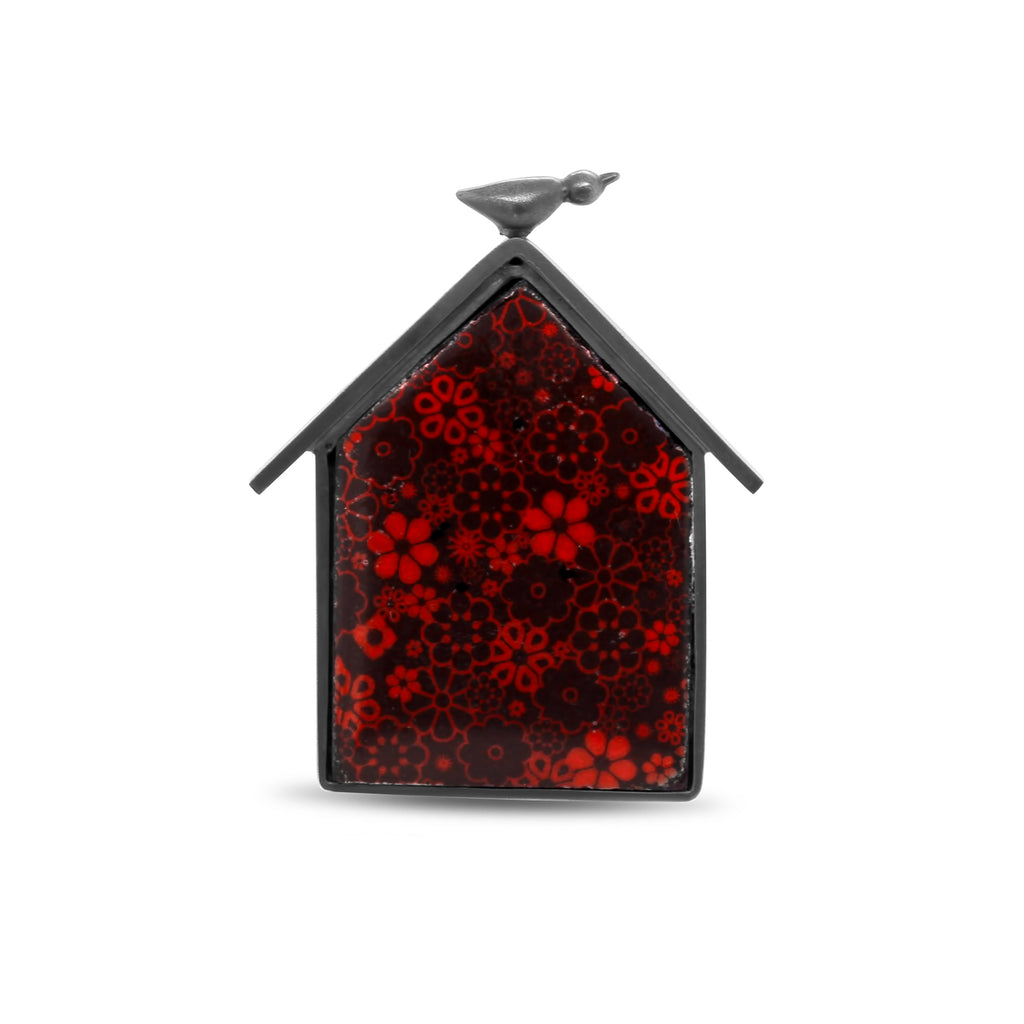 Jane Moore - Red House Sterling Silver Enamel Brooch - DESIGNYARD, Dublin Ireland.