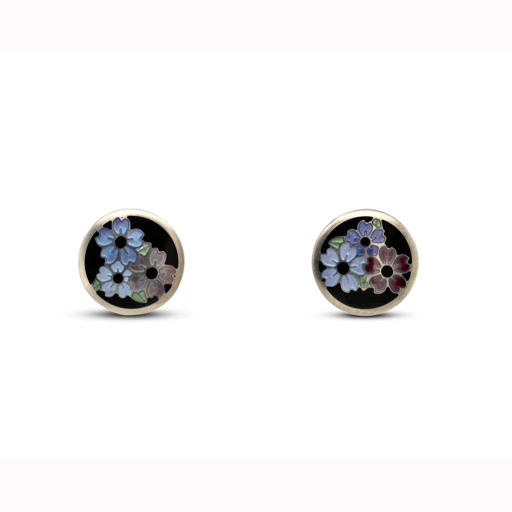 Jane Moore - Sterling Silver Enamel Round Flower Earrings - DESIGNYARD, Dublin Ireland.