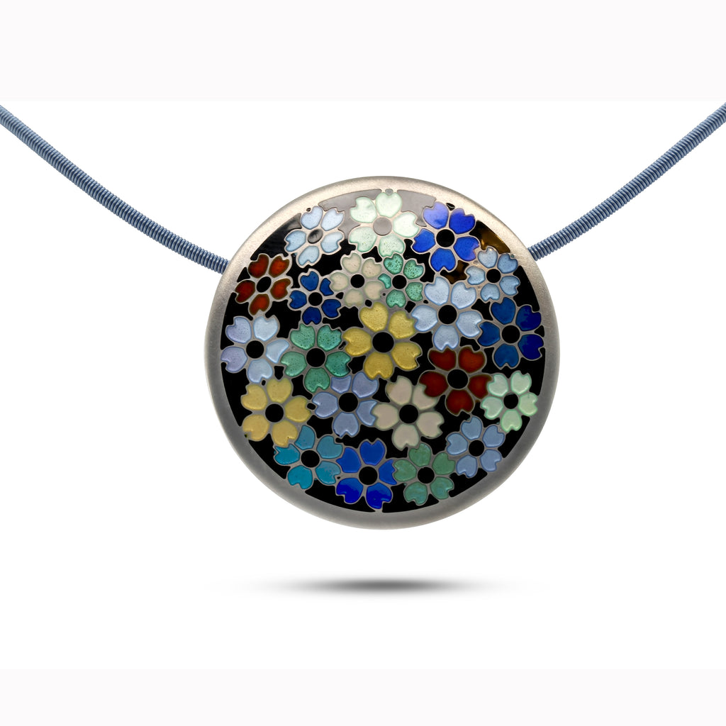 Jane Moore - Sterling Silver Enamel Round Flower Necklace - DESIGNYARD, Dublin Ireland.