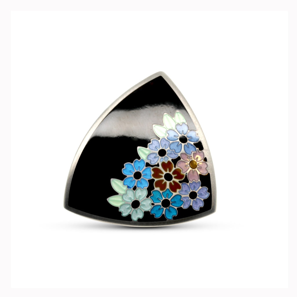 Jane Moore - Sterling Silver Flower Triangle Enamel Brooch - DESIGNYARD, Dublin Ireland.