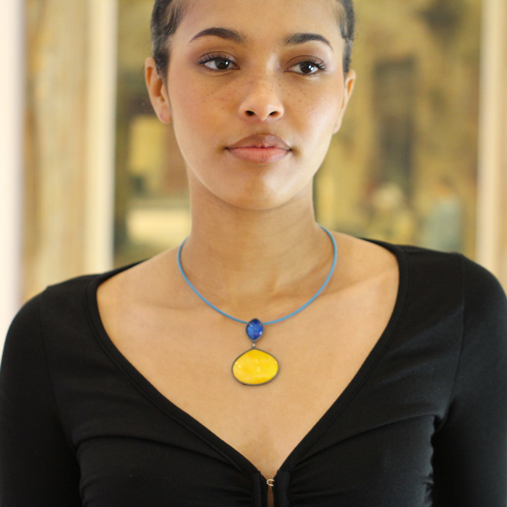 Jane Moore - Oxidized Silver Blue Stars Sunshine Landscape Necklace - DESIGNYARD, Dublin Ireland.