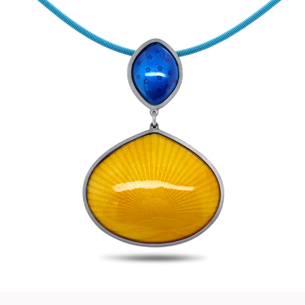 Jane Moore - Oxidized Silver Blue Stars Sunshine Landscape Necklace - DESIGNYARD, Dublin Ireland.