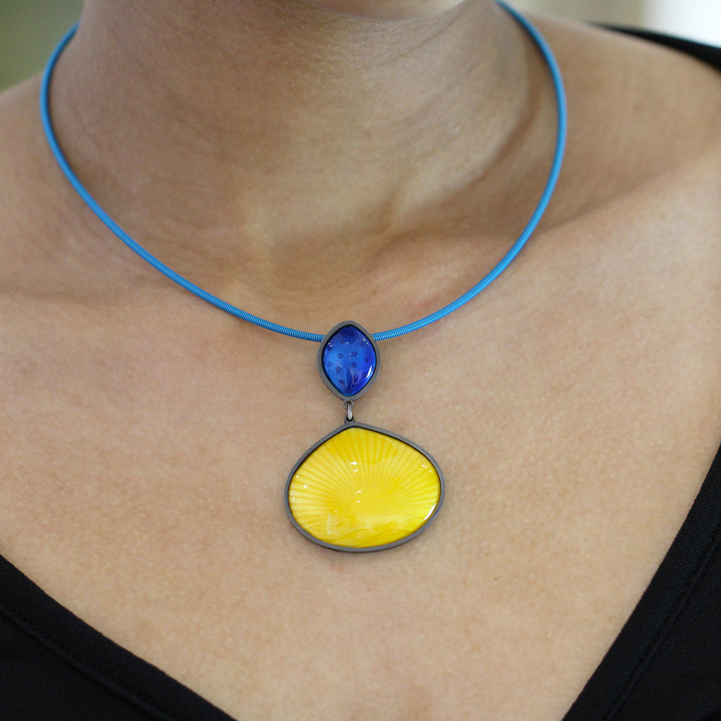 Jane Moore - Oxidized Silver Blue Stars Sunshine Landscape Necklace - DESIGNYARD, Dublin Ireland.